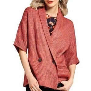 Cabi | Rosewood Two Button Sweater Womens SM Red Knit Shawl Neck Short Sleeves